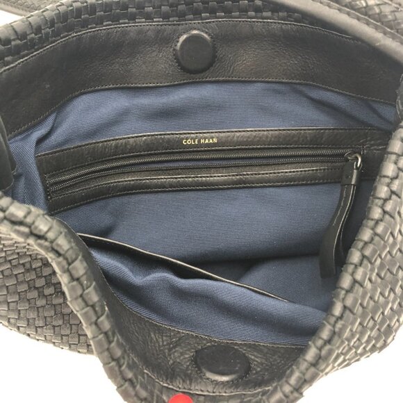 COLE HAAN Bethany Weave Bucket Hobo Black Leather Bag - Picture 6 of 8